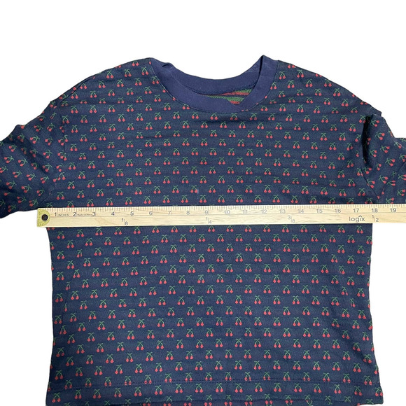 Madewell Cherry Jacquard Boxy Cropped Tee Shirt Navy Blue Women's Size XS - Picture 7 of 9